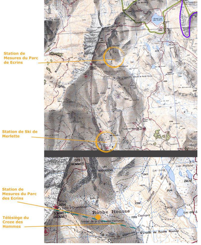 Carte du haut : situation générale - Carte du bas : vue de détail